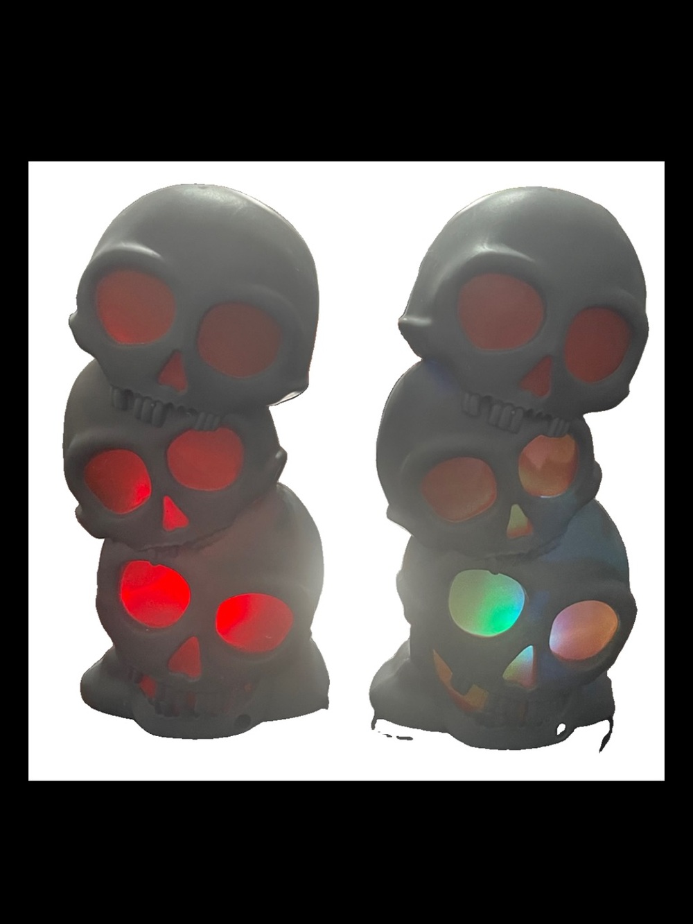 Set of 2 Halloween Stacked Skull Motion Sensor Lights Sound Color Changing 7”
